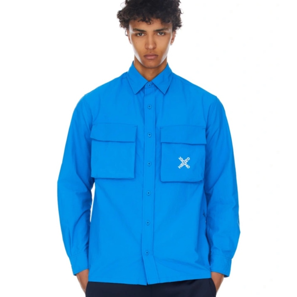 Kenzo Crossed Logo Blue Little X Sport Button Down Shirt Mens XS